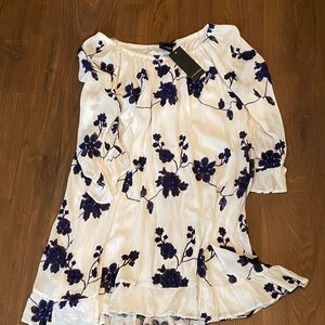 Floral Long Sleeve Dress in Cream and Blue
